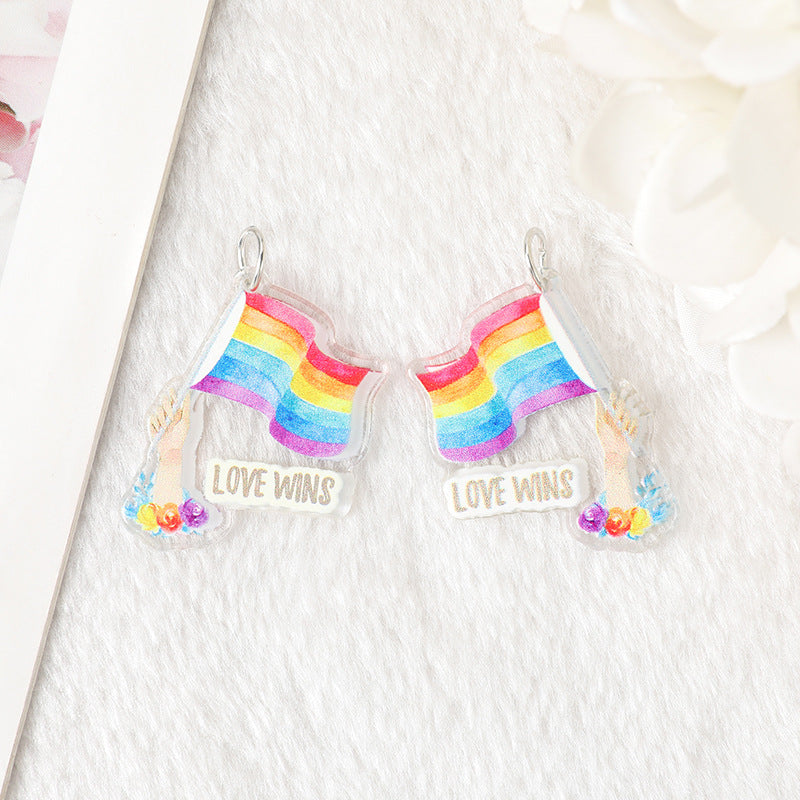 Wholesale 10pcs Acrylic Rainbow Heart DIY Earrings Keychain Accessories